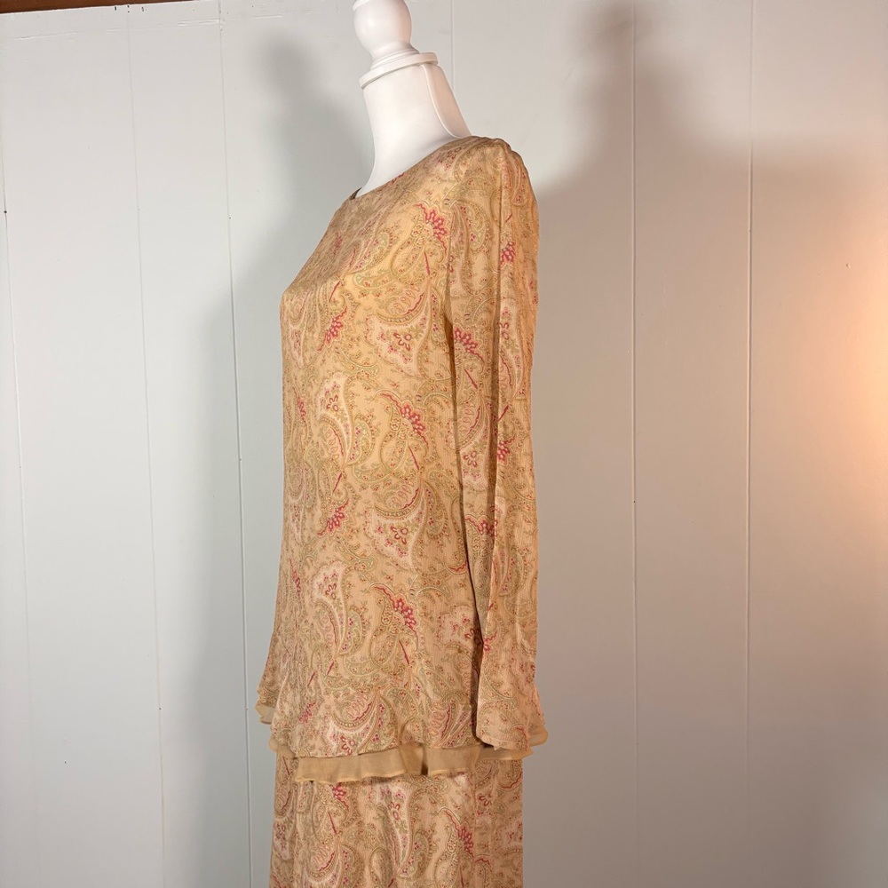 Y2K Paisley 100% Silk Set Women’s M 8/10 Two-Piece Modest Long Sleeve Maxi Skirt - Picture 12 of 13